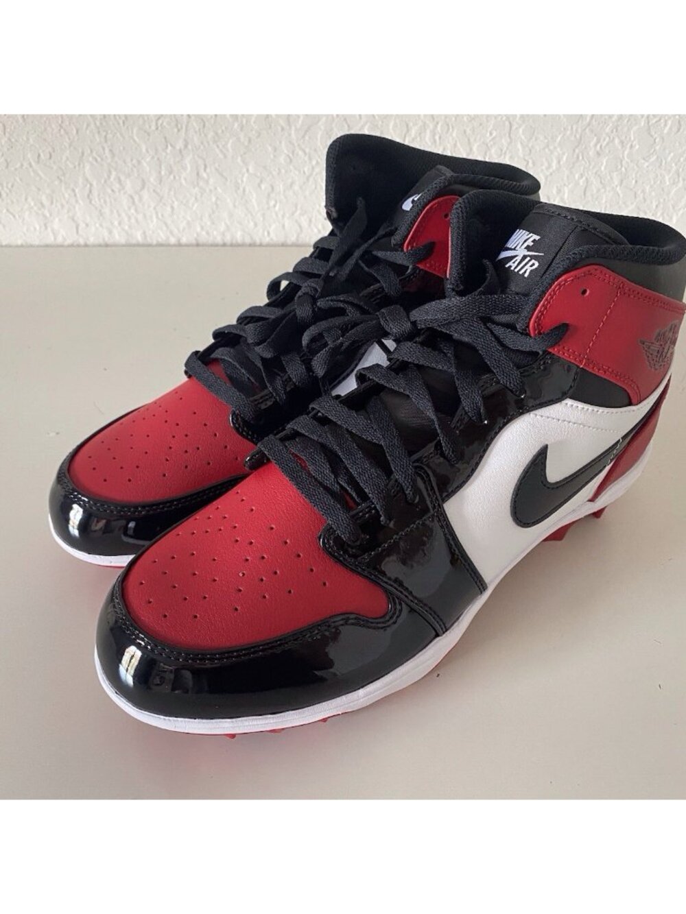 Men’s Sz 10.5 Nike Air Jordan 1 MID TD Red Black Baseball Cleats FJ6805-601 - Picture 7 of 10